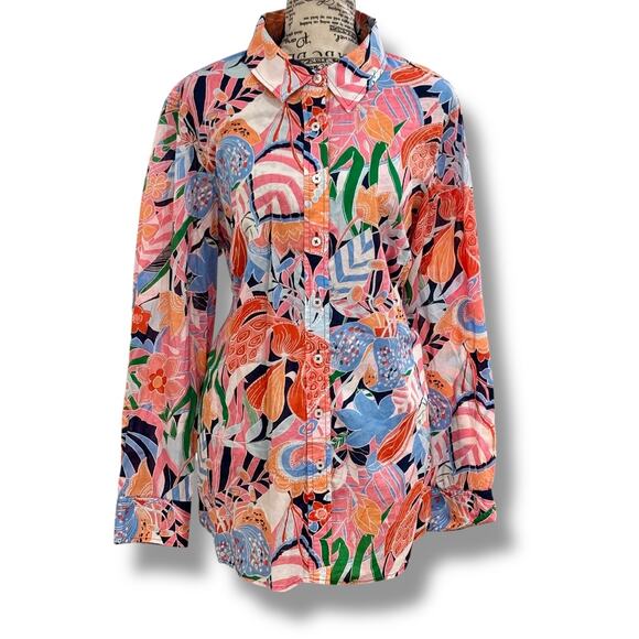 Talbots Size 1X 100% Cotton Button Front Shirt - Marvelous Floralp - Picture 2 of 6